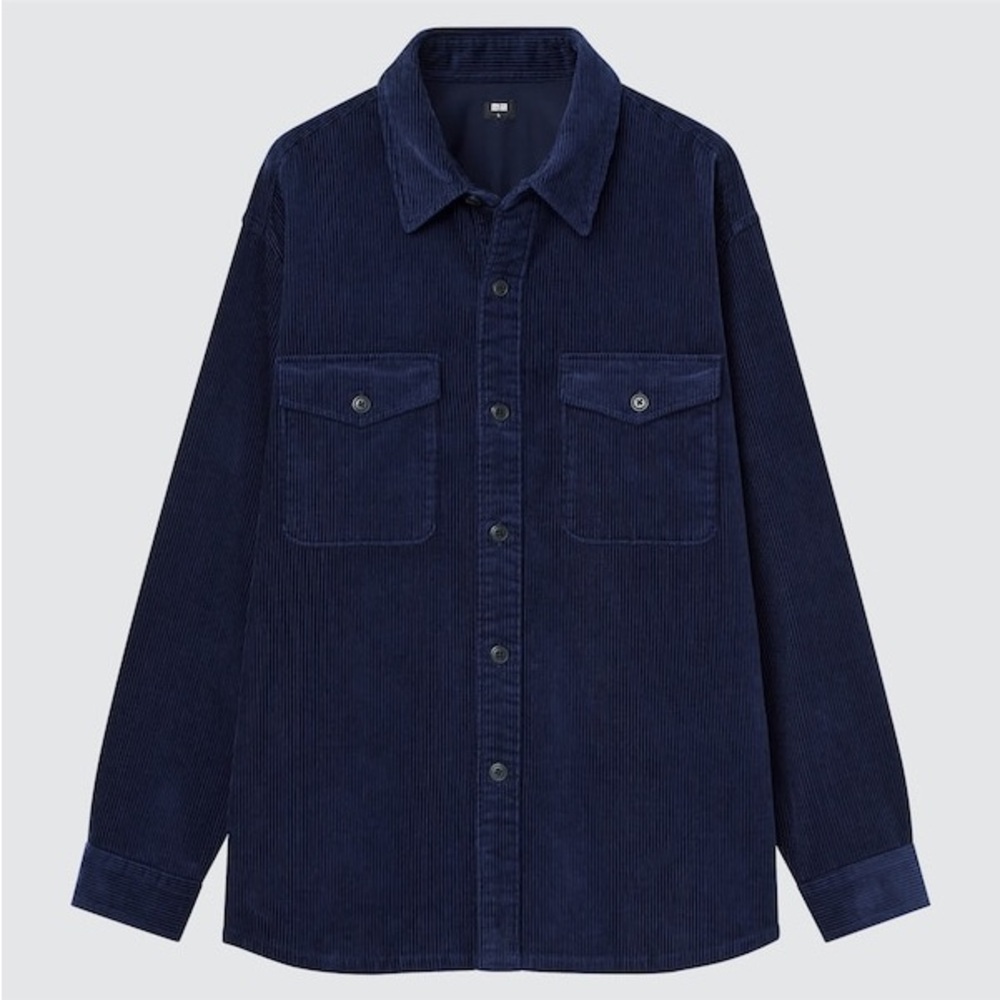 Uniqlo men’s Blue Corduroy work shirt button down Shirt size large EUC